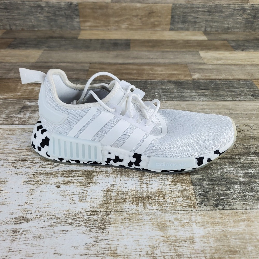 Adidas NMD R1 Mens Shoes Sz 7.5 White‎ Knit Lace Up Round Toe Casual Sneakers